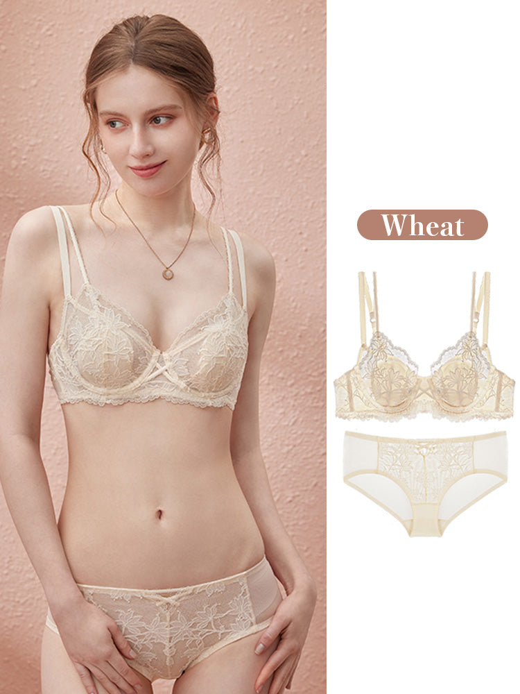 【エアリー・ワイヤー入り】リリー柄 小さく見せるブラセット