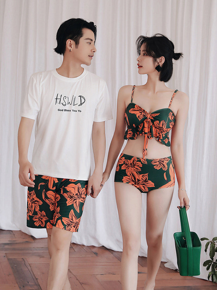 【ノンワイヤー】リリー柄ペア水着(女) スカート付き