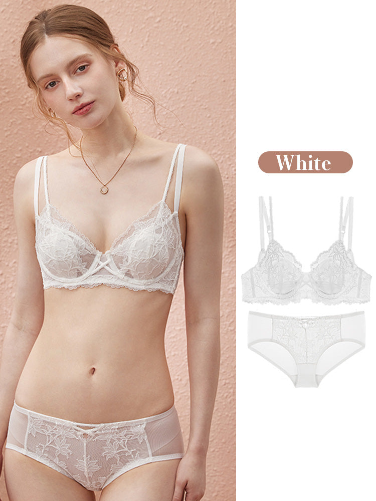 【エアリー・ワイヤー入り】リリー柄 小さく見せるブラセット