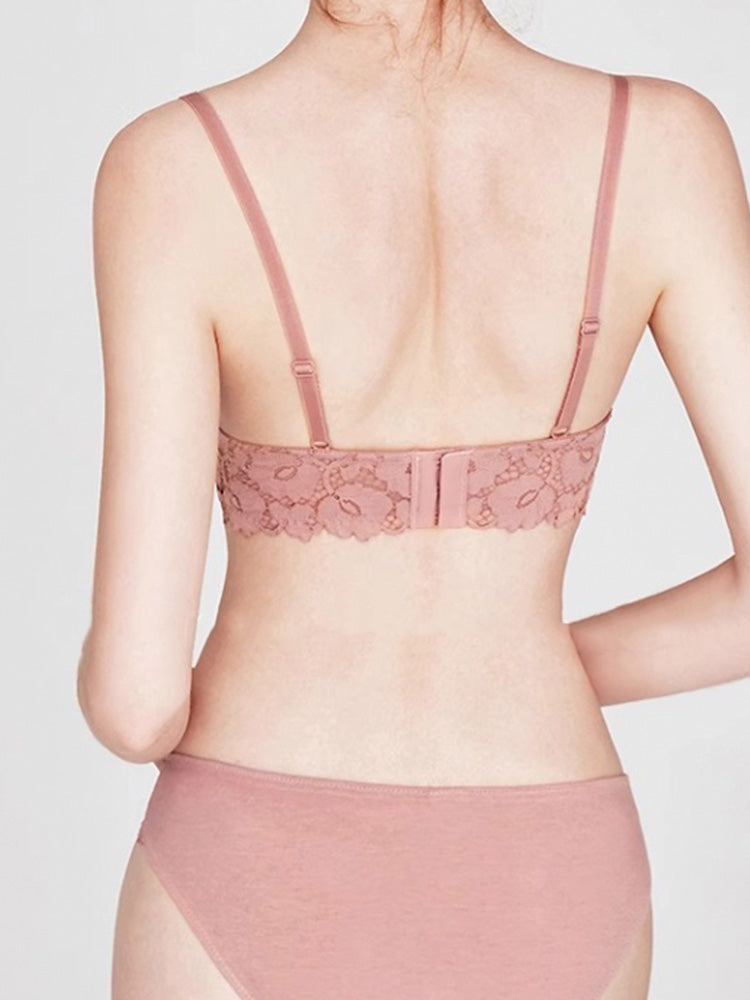 【ノンワイヤー・盛れる】下厚パッド 花柄総レースブラジャー