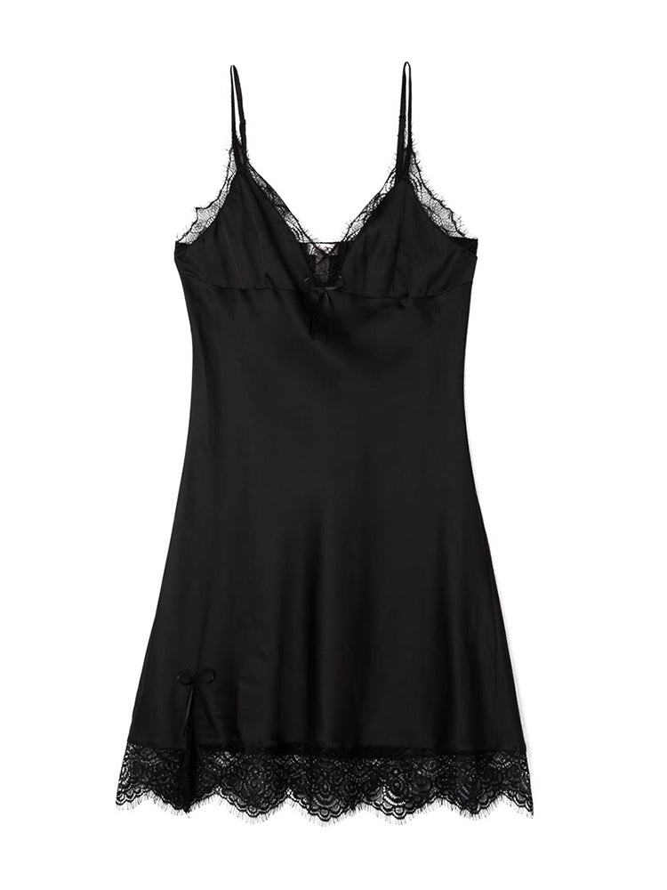 【キャミワンピ】大人セクシー レース飾りキャミワンピ