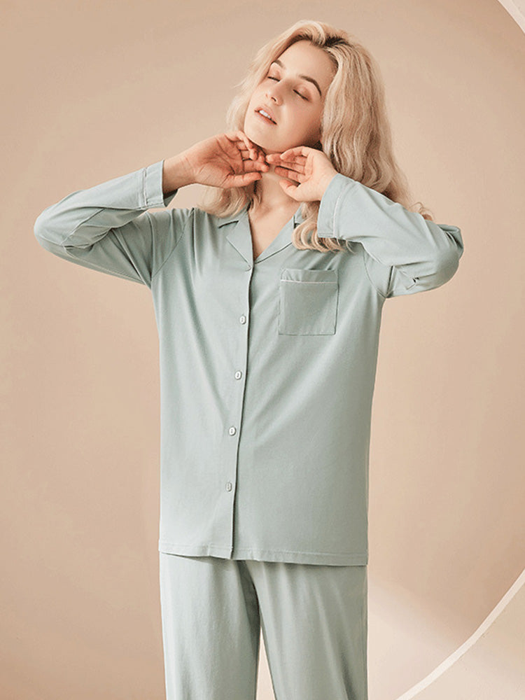 ボタン開閉 長袖エコパジャマ
