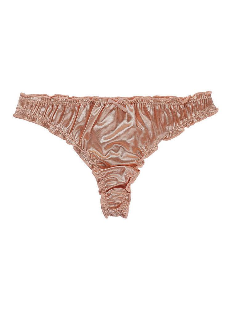 【在庫処分】シルク質感 フリルTバック