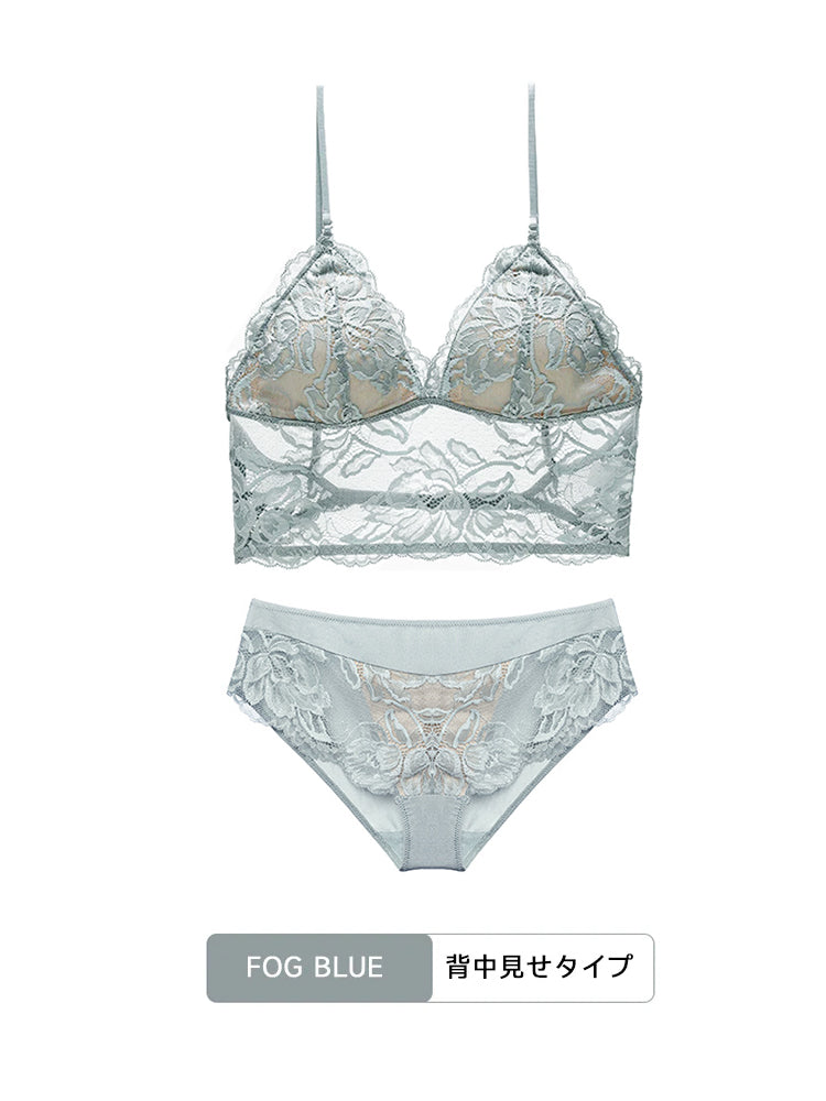 【ノンワイヤー】美背中 花柄レース ノンワイヤーブラセット