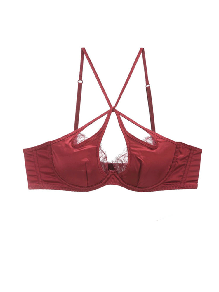 【ワイヤー入り】サテン光沢感&柔らかいレース ソフトワイヤー ブラ&ショーツセット