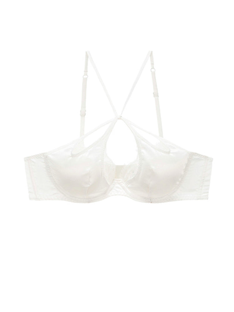 【ワイヤー入り】サテン光沢感&柔らかいレース ソフトワイヤー ブラ&ショーツセット