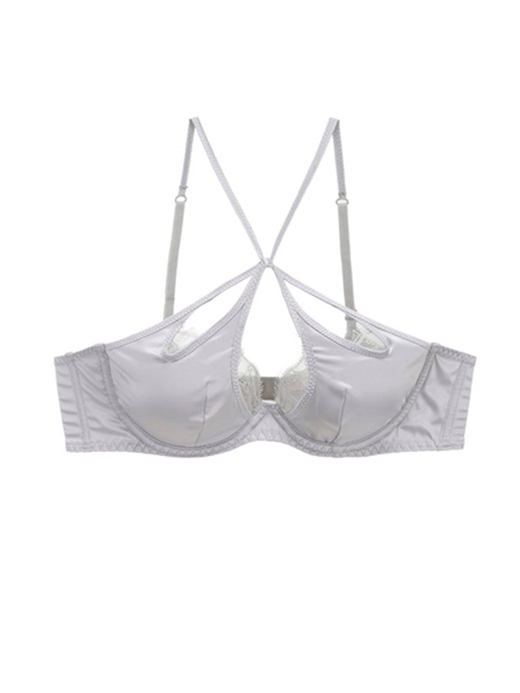 【ワイヤー入り】サテン光沢感&柔らかいレース ソフトワイヤー ブラ&ショーツセット