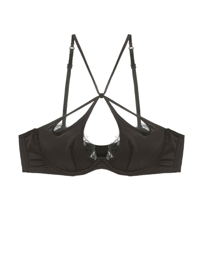 【ワイヤー入り】サテン光沢感&柔らかいレース ソフトワイヤー ブラ&ショーツセット