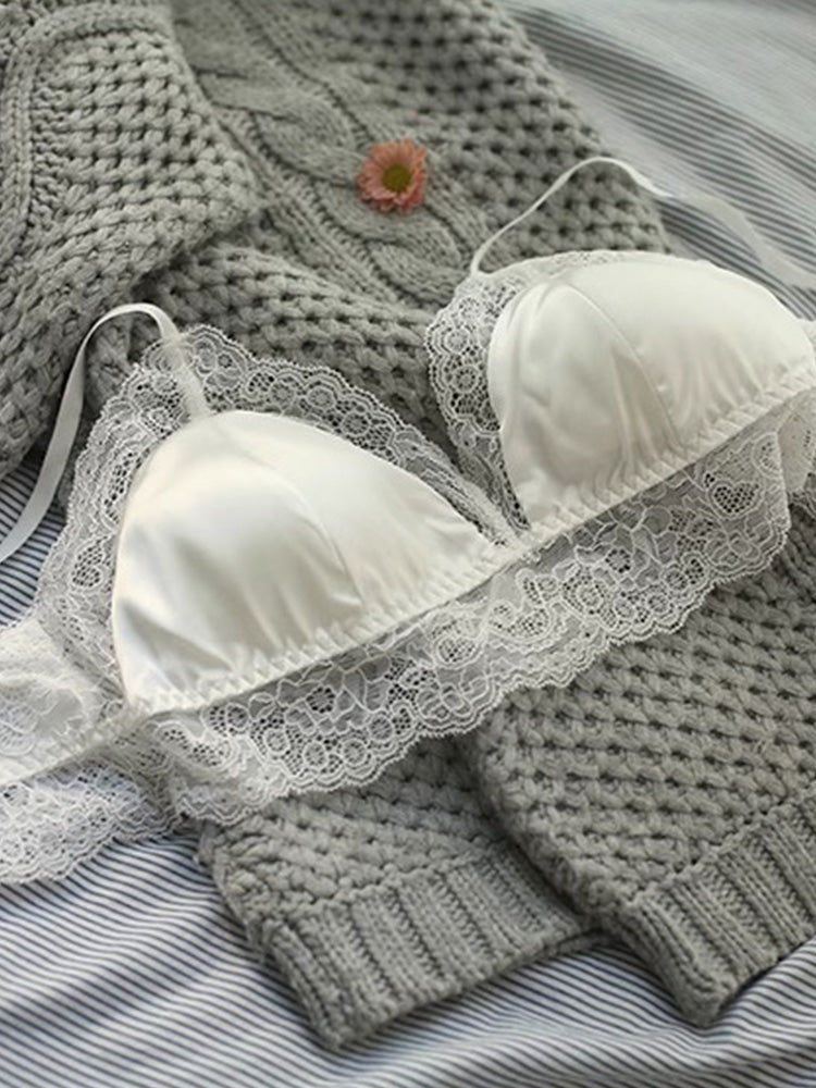 【ノンワイヤー】裏地100%シルク レースワイヤーレスブラ