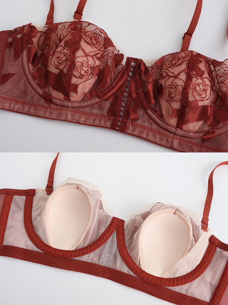 【エアリー・ワイヤー入り】ローズ柄 1/2カップブラセット