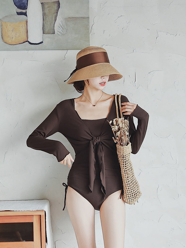 【ノンワイヤー】カーディガン×ワンピース サイドギャザー セット水着