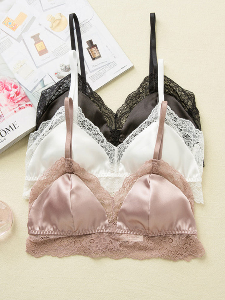 【ノンワイヤー】裏地100%シルク レースワイヤーレスブラ