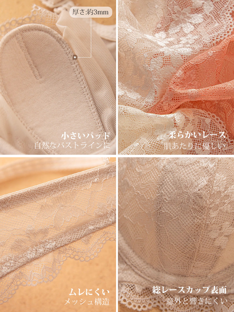 【エアリー・ワイヤー入り】薄手カップ 総レースブラセット