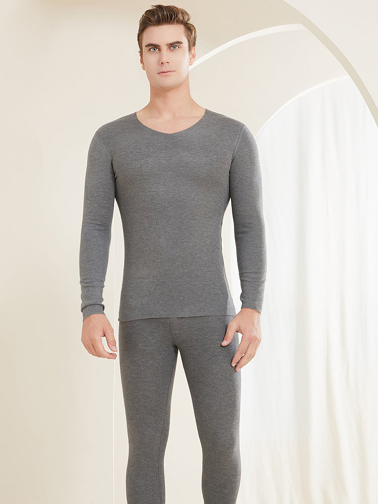 【在庫処分】【裏地ウール&マルベリーシルク素材】-10℃まで使える あったかインナー(トップスとボトムス2点セット)