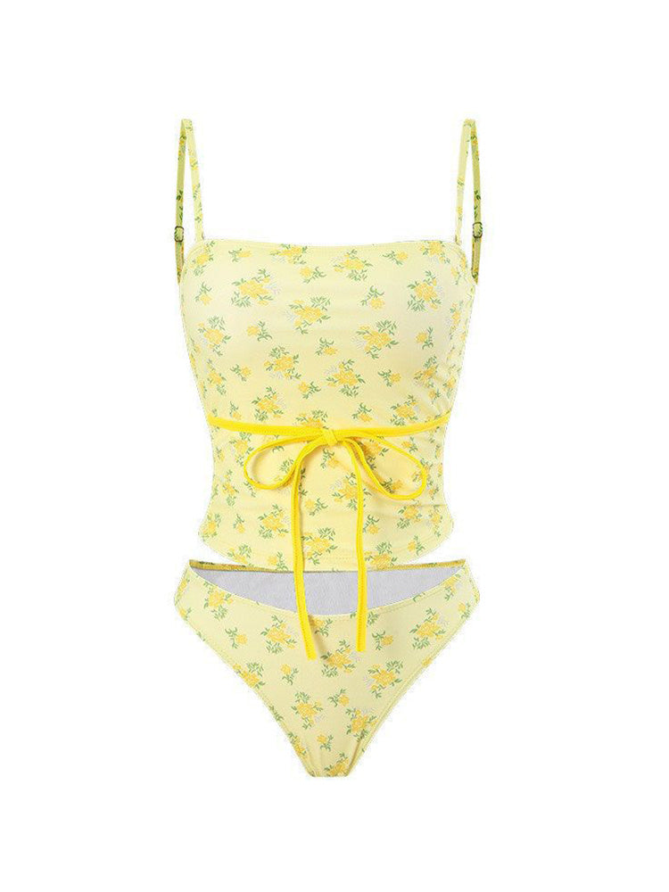 【ノンワイヤー】花柄水着 ストラップ取り外し可能