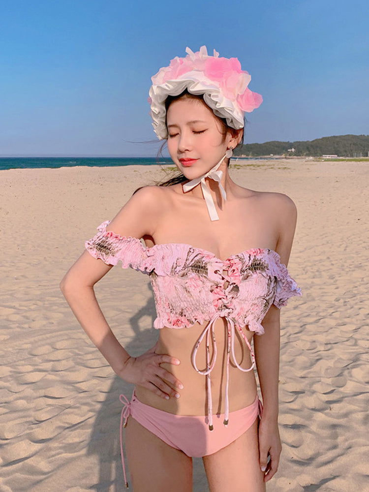 【ノンワイヤー】シャーリングデザイン ビキニ上下2点セット