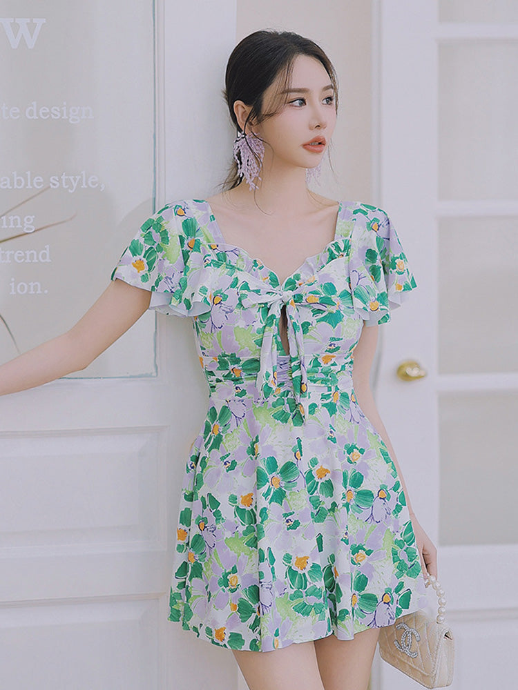 【ノンワイヤー】花柄フリルワンピース水着