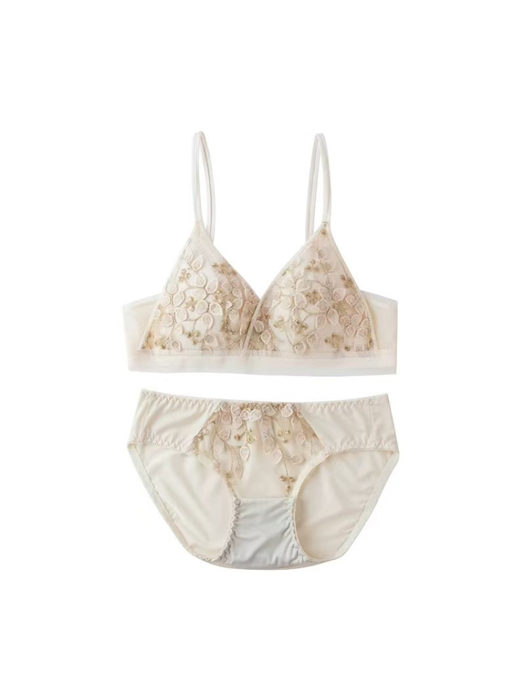 【在庫処分】【ノンワイヤー】フランス刺繡セクシーレース下着セット ブラ&ショーツ