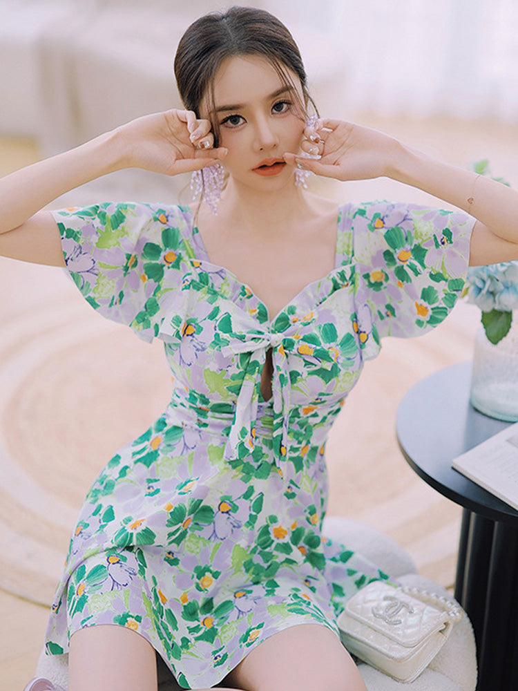 【ノンワイヤー】花柄フリルワンピース水着