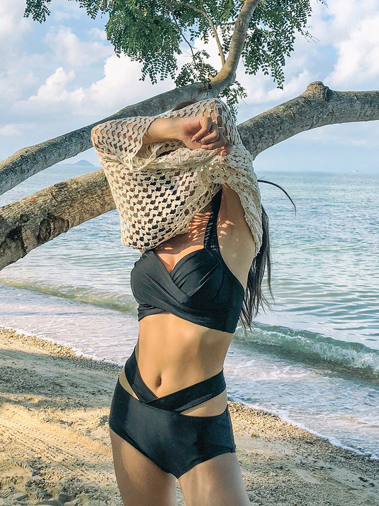 【ワイヤー入り】ホルダーネック 細見え交差デザインビキニ 2点セット