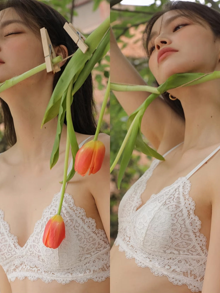 【ノンワイヤー】薄手カップ エアリー レースブラジャー