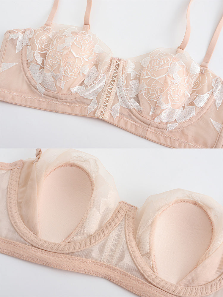 【エアリー・ワイヤー入り】ローズ柄 1/2カップブラセット