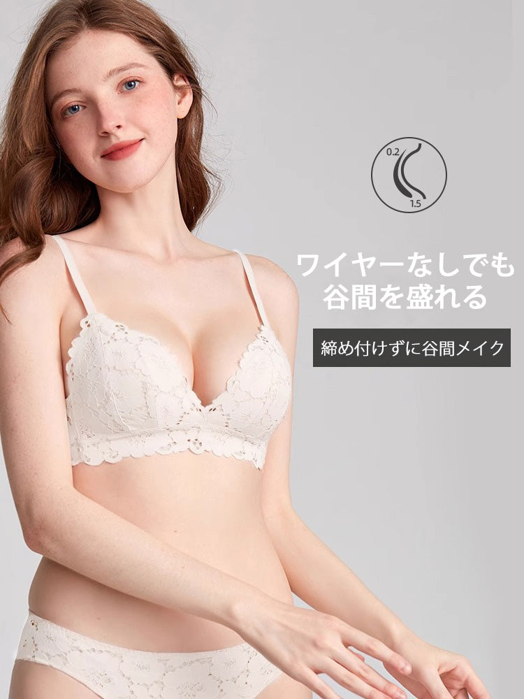 【ノンワイヤー】下厚パッド 花柄総レースブラセット