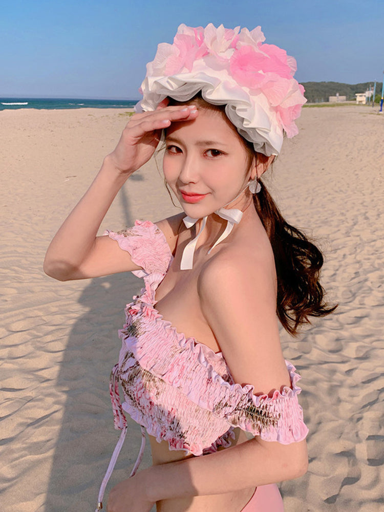 【ノンワイヤー】シャーリングデザイン ビキニ上下2点セット