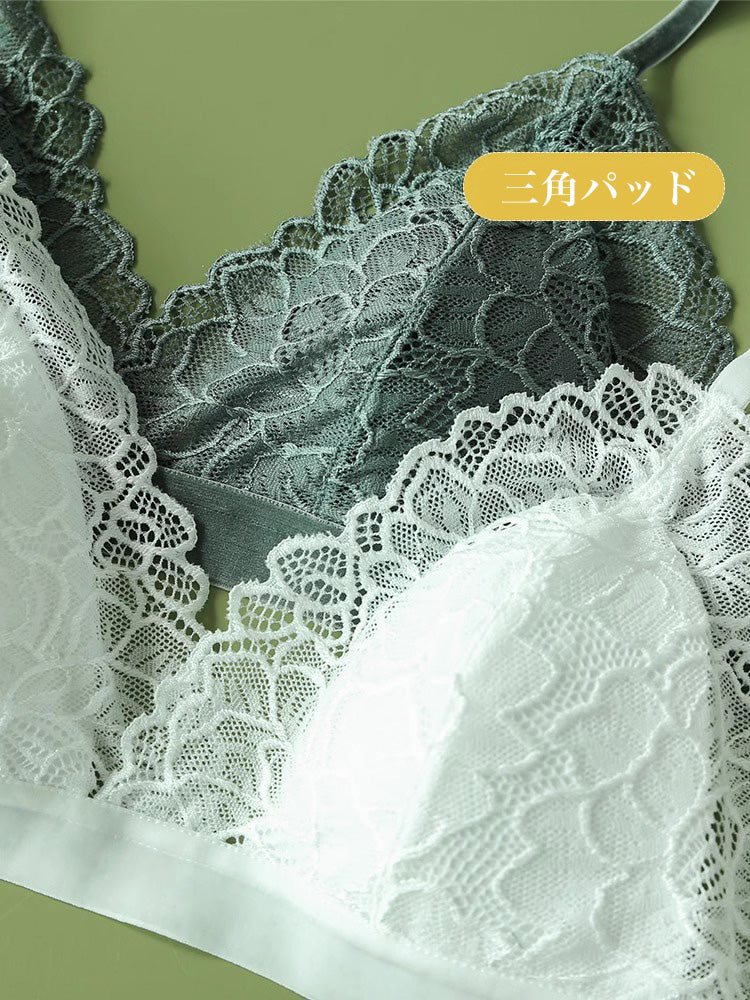 【ノンワイヤー】総レースノンワイヤーブラ シルク裏地