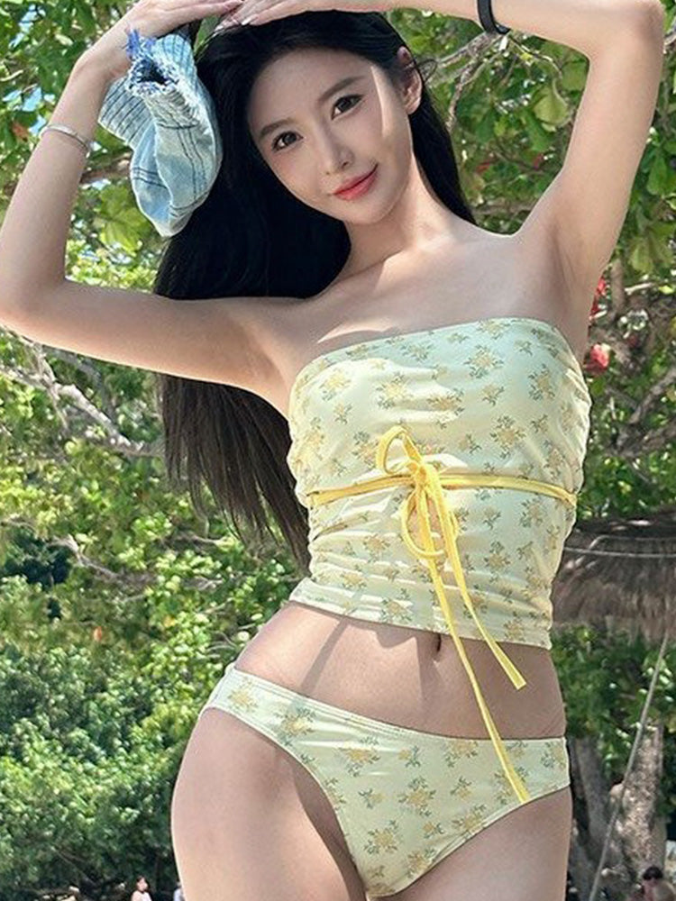 【ノンワイヤー】花柄水着 ストラップ取り外し可能