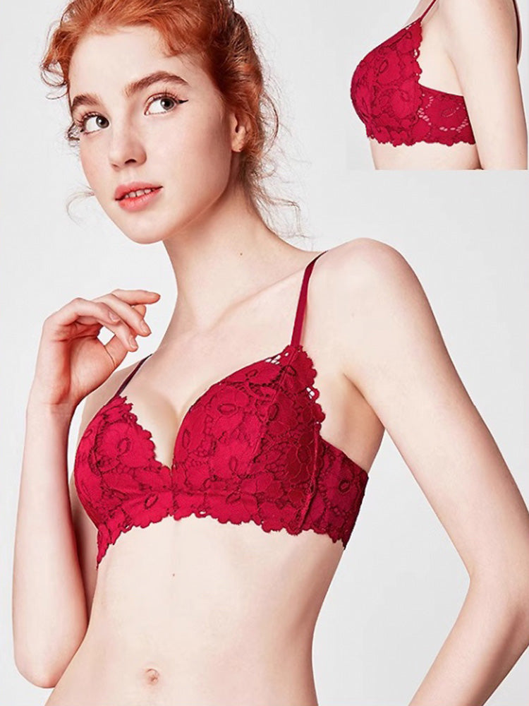 【ノンワイヤー・盛れる】下厚パッド 花柄総レースブラジャー