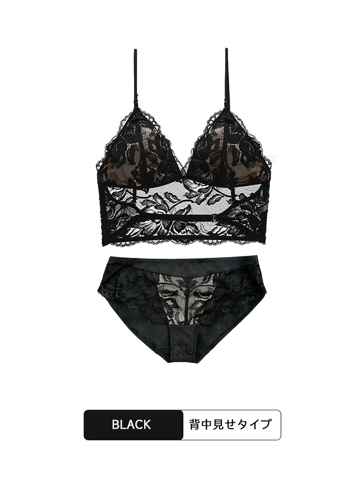 【ノンワイヤー】美背中 花柄レース ノンワイヤーブラセット