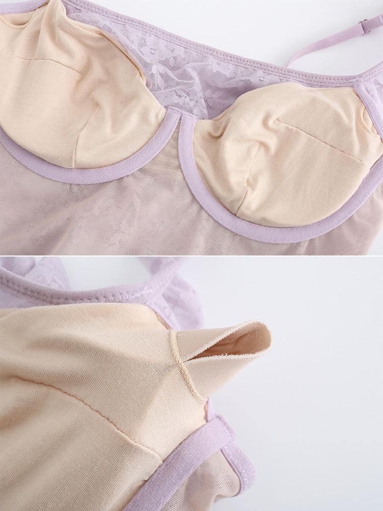 【ワイヤー入り】フリル肩紐 総レースキャミソール オシャレ