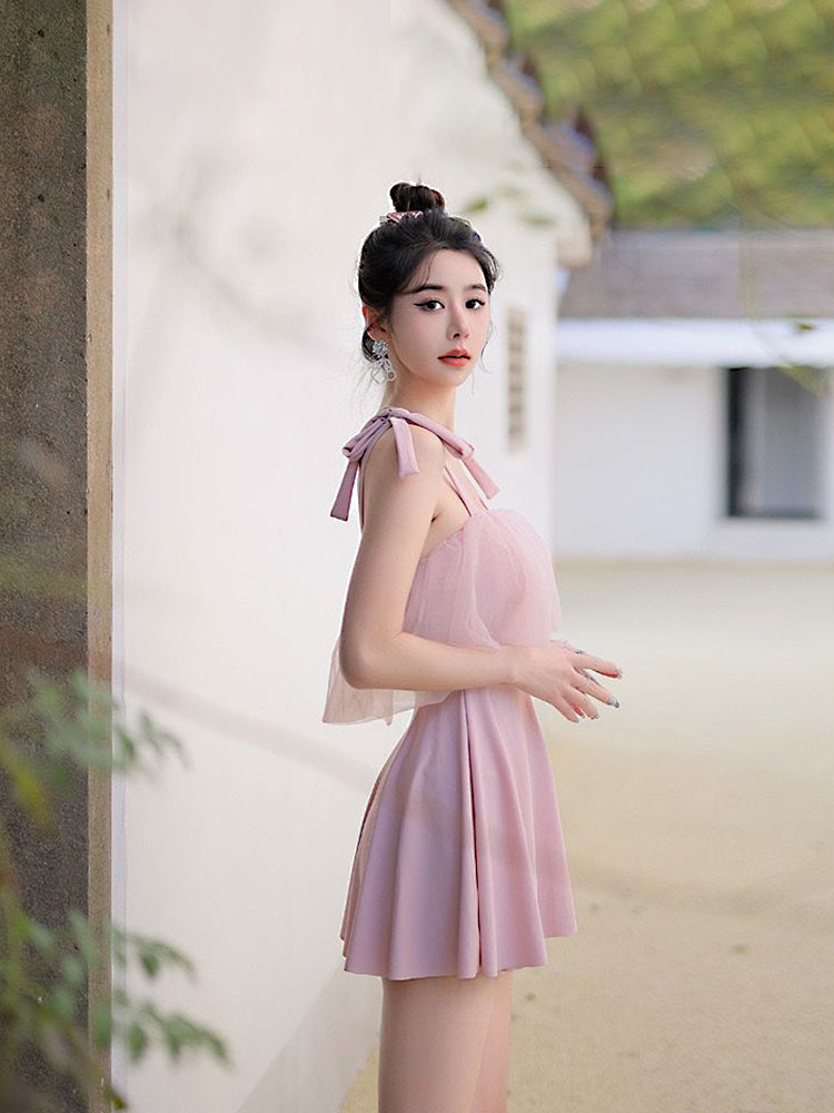 【ノンワイヤー】肩紐リボン仕様 お洋服っぽい水着