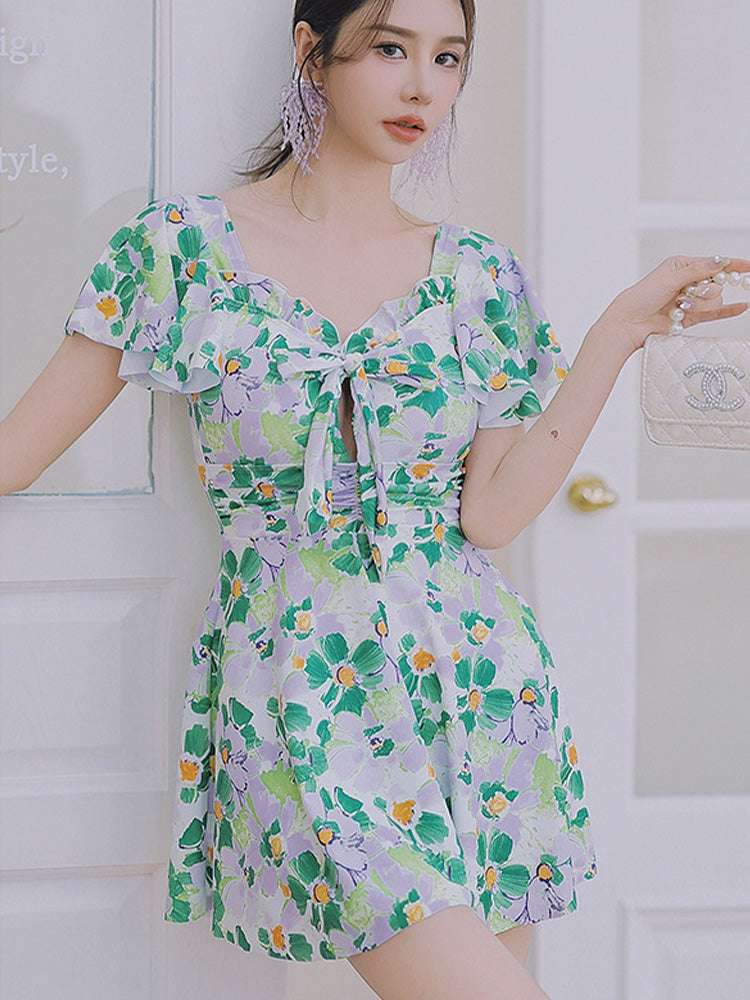 【ノンワイヤー】花柄フリルワンピース水着