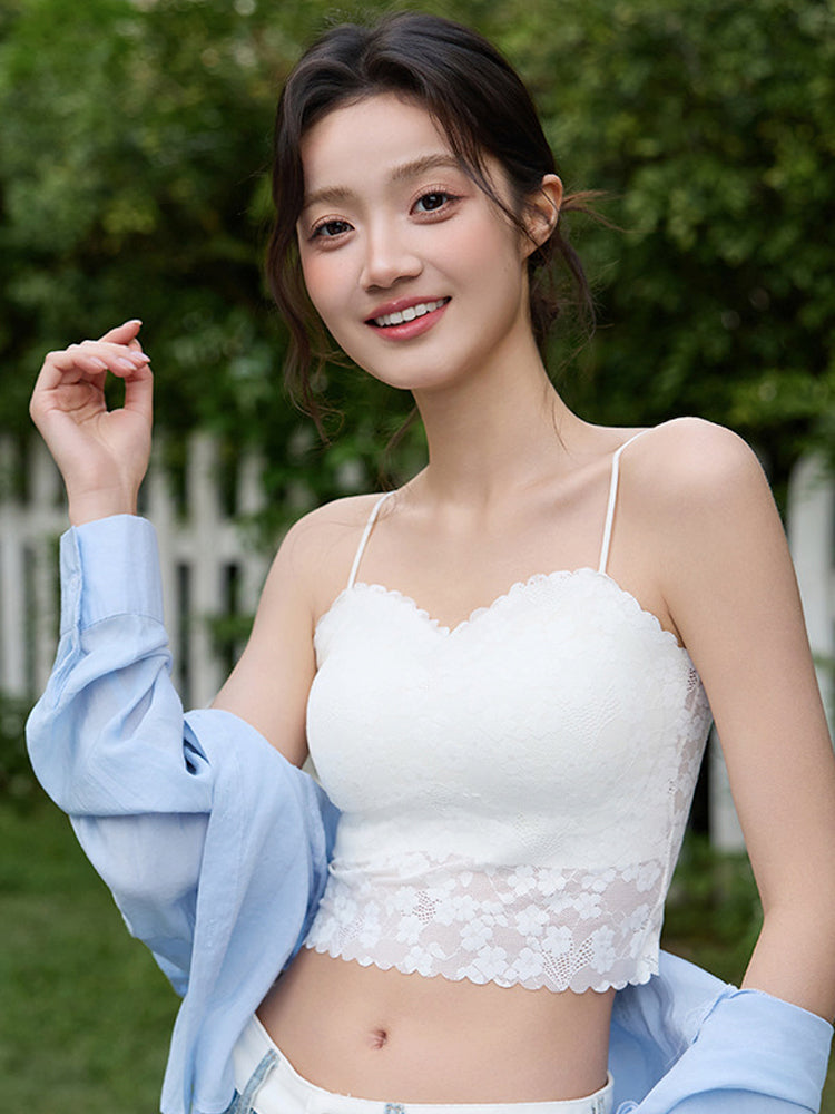 【パッド付き】レースキャミソール 美背デザイン