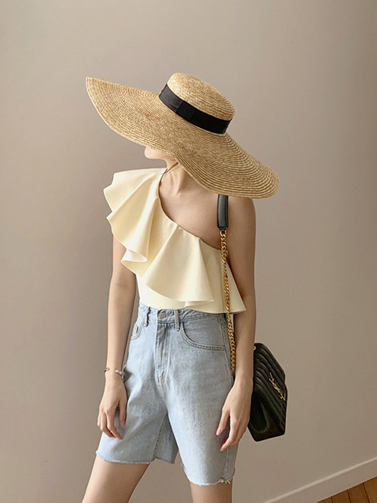 【ノンワイヤー】ワンショルダーフリル ワンピース水着