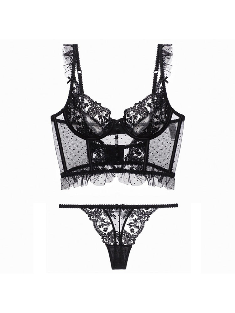【ワイヤー入り】ノンパテッド 総レースロングブラジャー&ショーツ