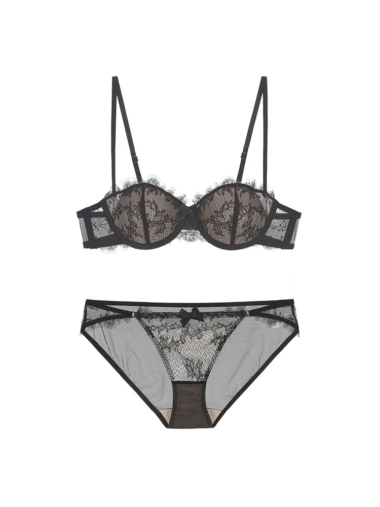 【エアリー・ワイヤー入り】1/2カップ総レースブラセット