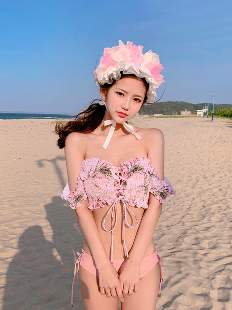 【ノンワイヤー】シャーリングデザイン ビキニ上下2点セット