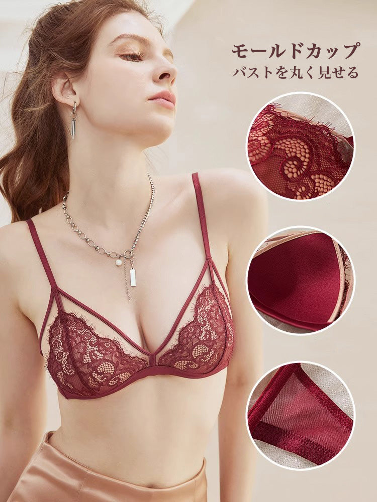 【ノンワイヤー】総レース ノンワイヤー通気ブラ&ショーツ