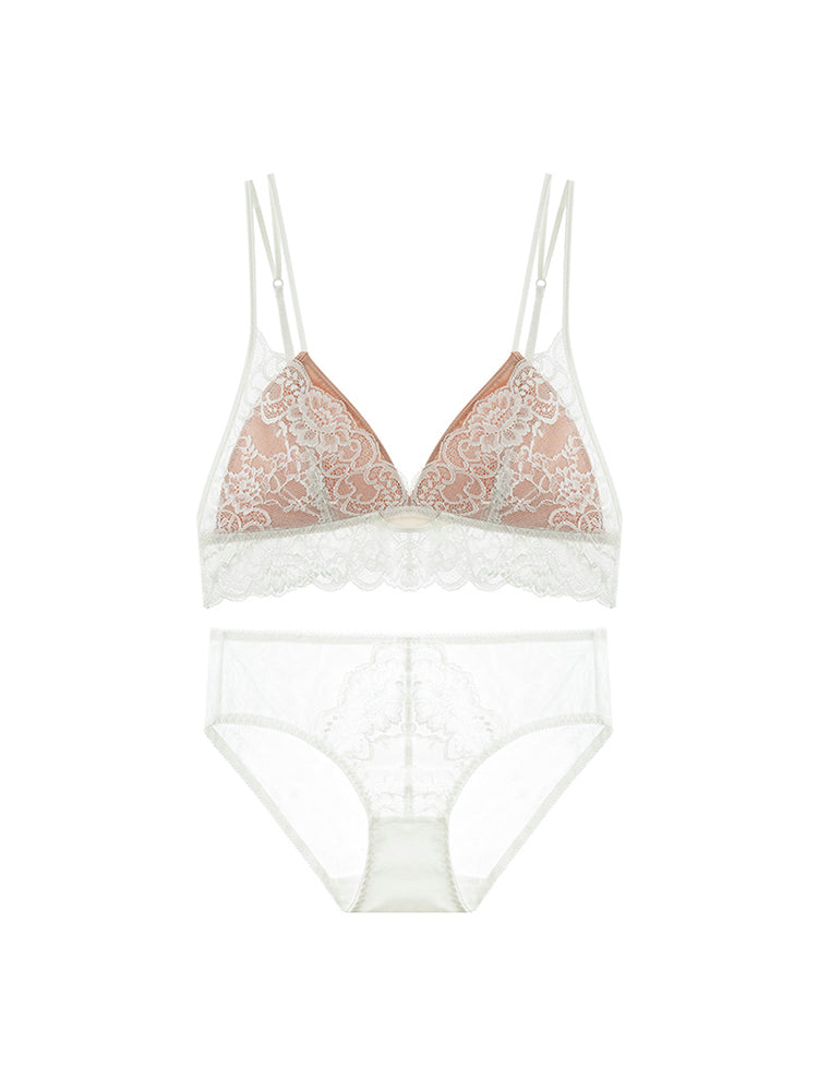 【ノンワイヤー】軽い着け心地!ダブルストラップ総レースブラ&ショーツ