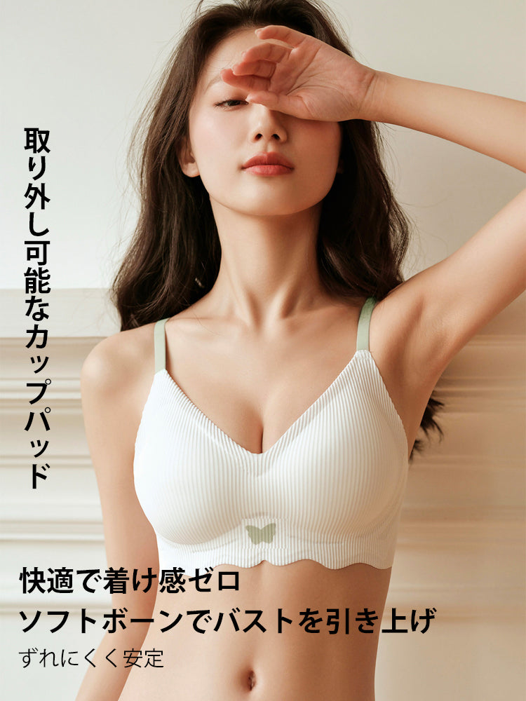 ボーダー柄(立体)シームレスブラ