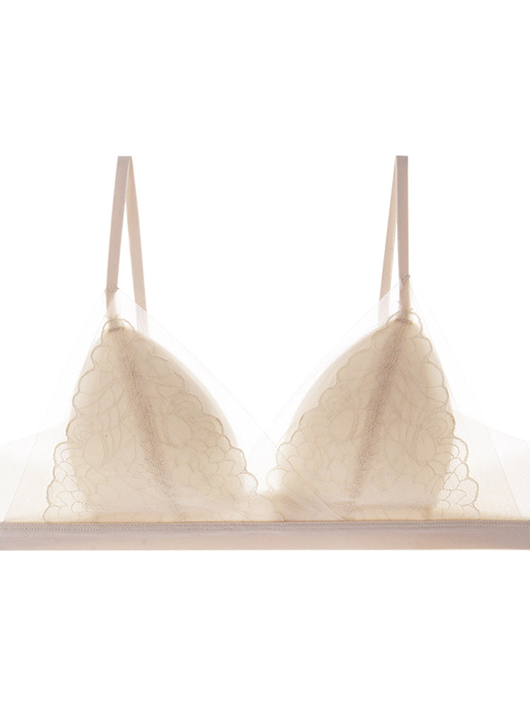 【ノンワイヤー】通気三角パッド ノンワイヤーレースブラ