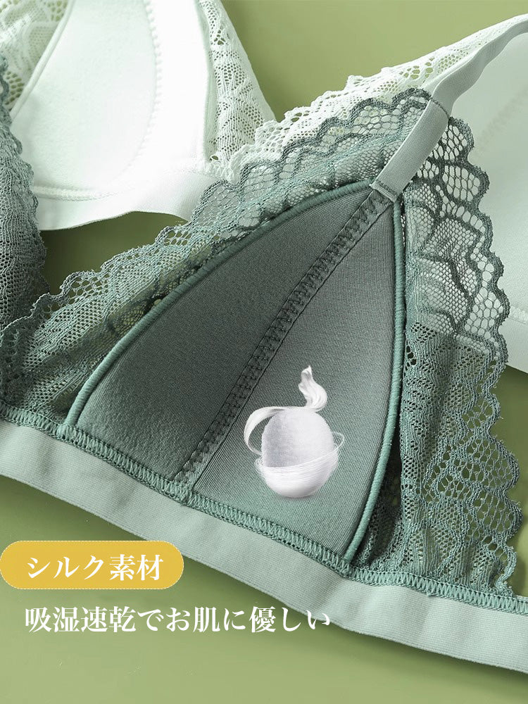 【ノンワイヤー】総レースノンワイヤーブラ シルク裏地