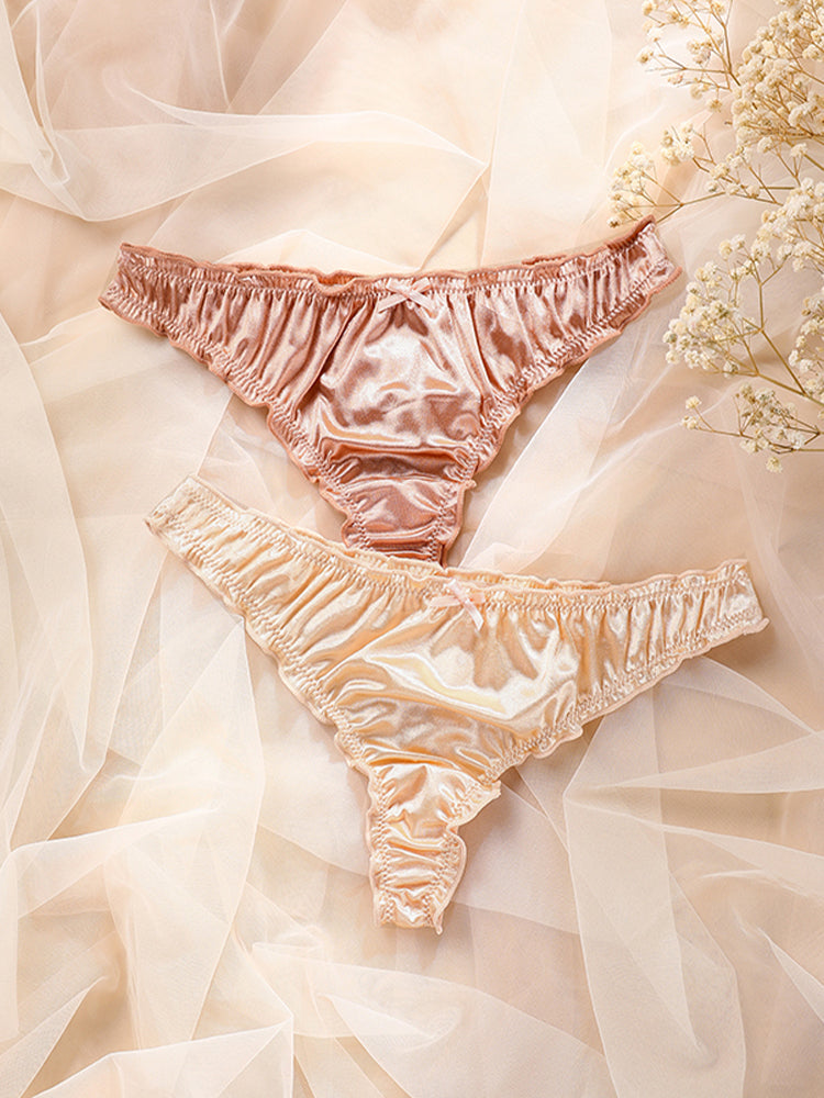 【在庫処分】シルク質感 フリルTバック