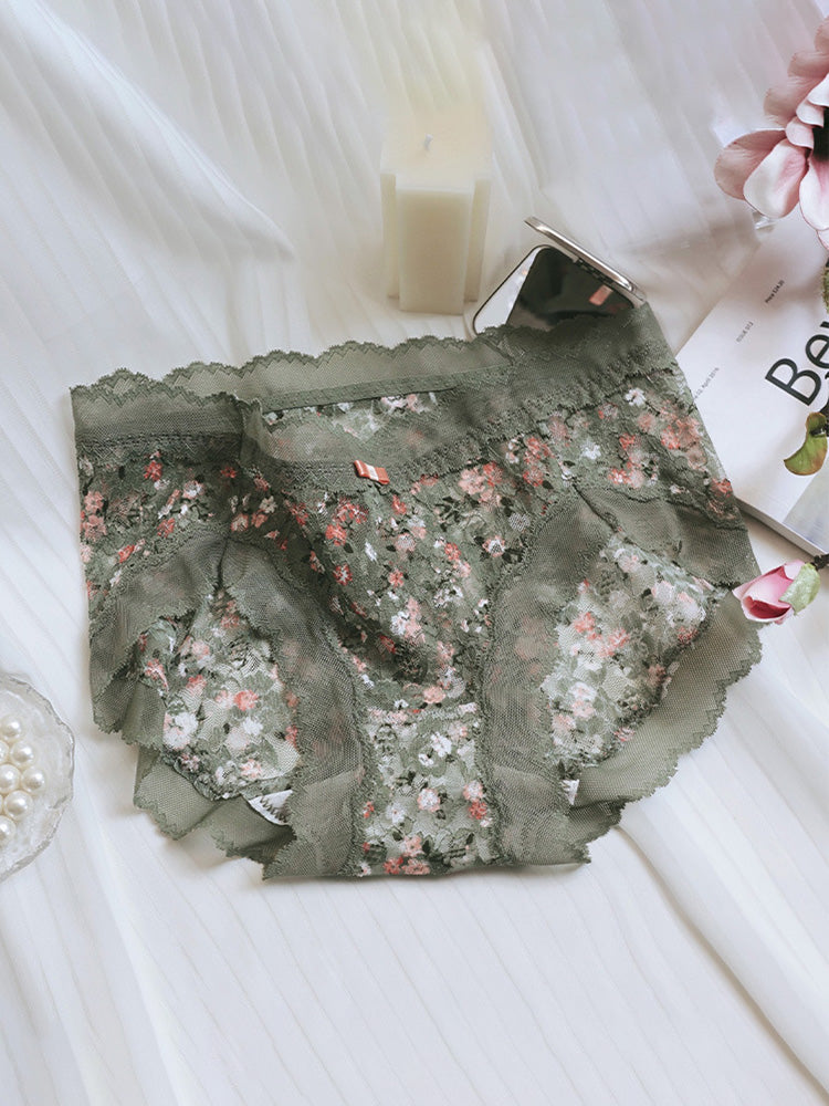 花柄 総レースショーツ はきこみ丈ふつう