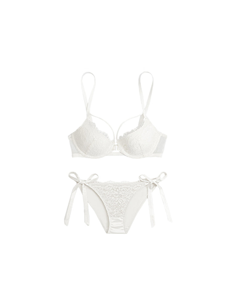 【ワイヤー入り】フロントホック総レースブラジャー&ショーツ