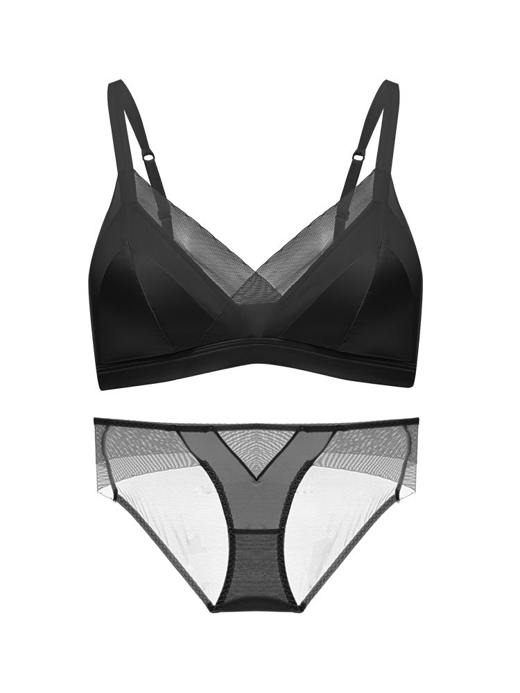 【ノンワイヤー】光沢感ワイヤレス 通気ブラ&ショーツ