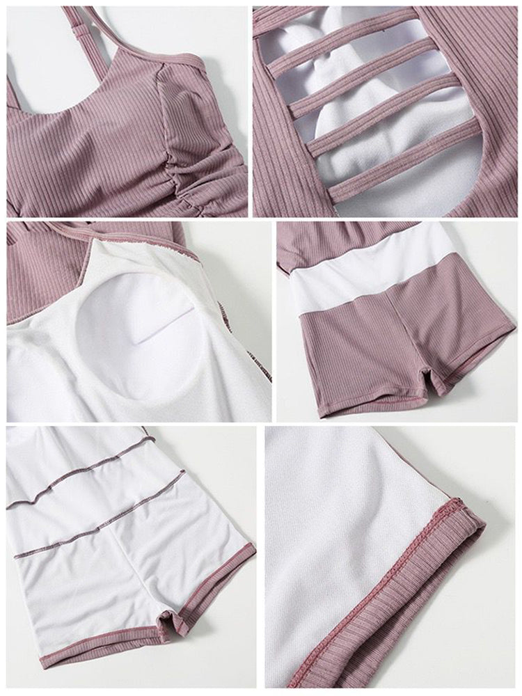 【ノンワイヤー】ウェスト細く見えシャーリングデザイン ワンピース水着